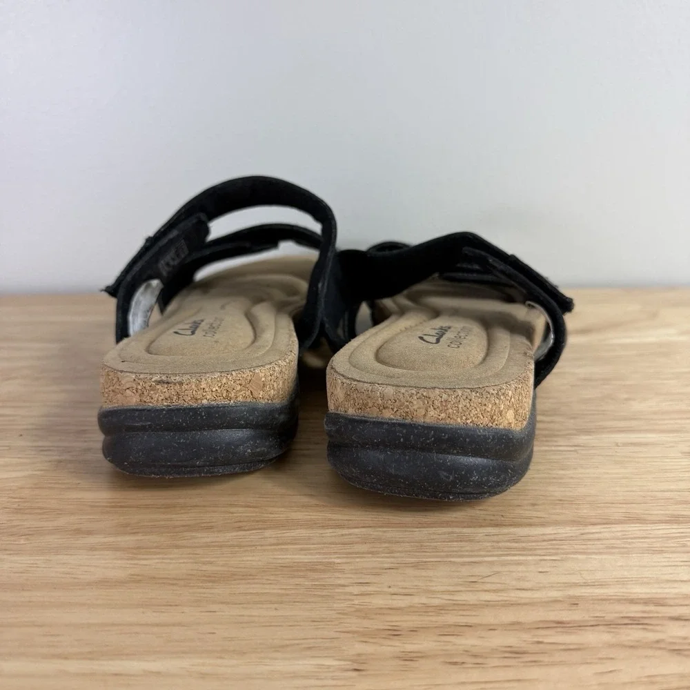 Clarks Women's Roseville Bay Leather Slip On Slide‎ Sandals Black Size 10